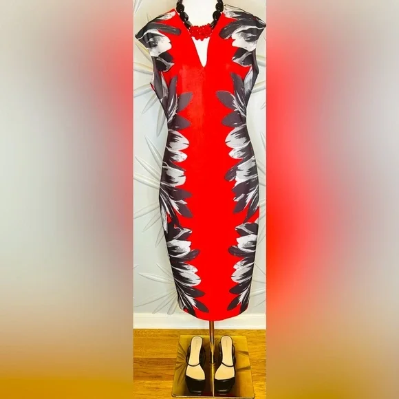 NY & Company SZ M black/red/gray sleeveless dress w/rear concealed zip, v-neck - Picture 1 of 6